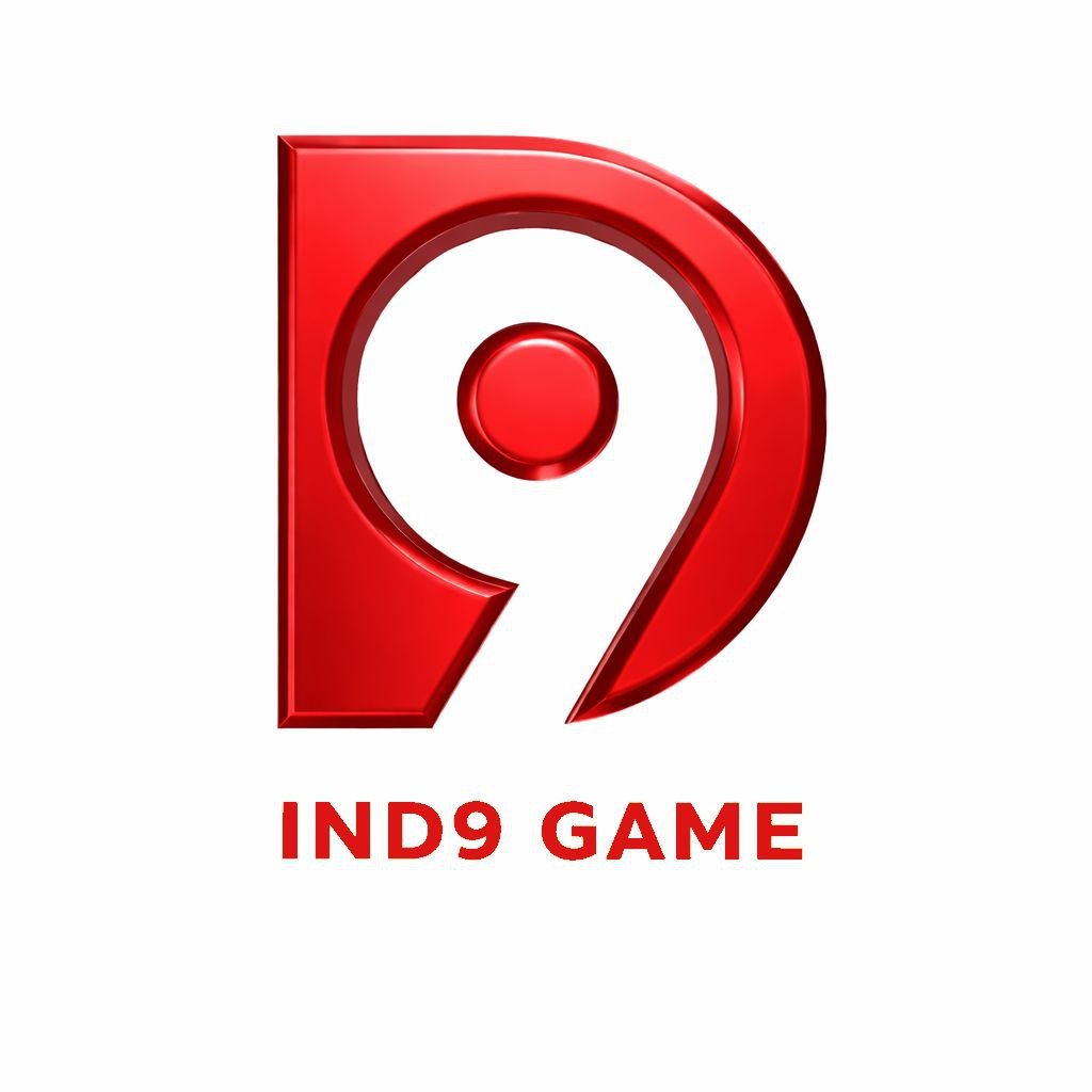 IND9 Game logo with red glossy 3D design and modern gaming brand identity