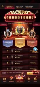 Jackpot ranking screen showing top players, winnings in rupees, and leaderboard positions in a real money gaming app
